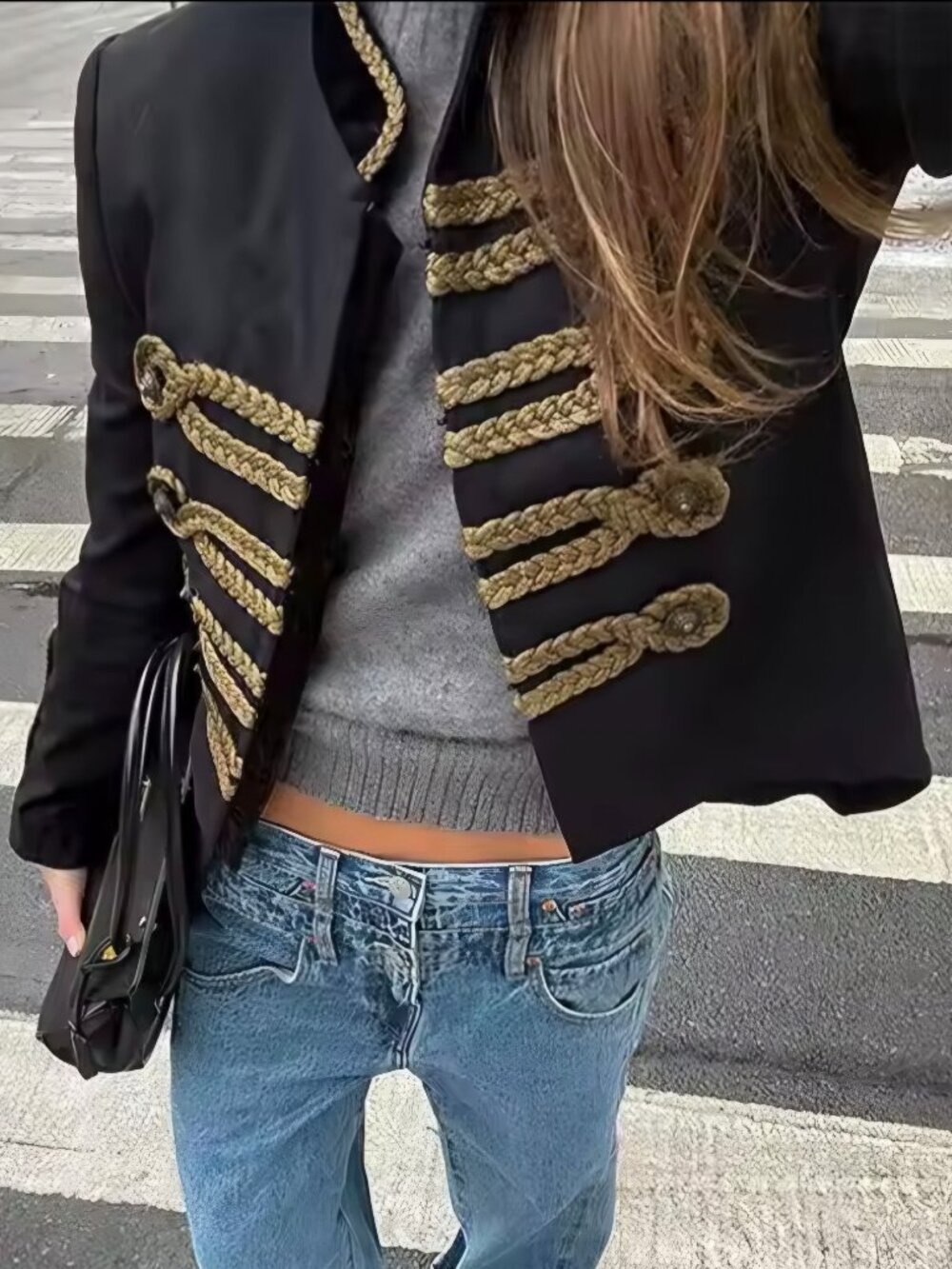 Urban Contrast Coat Women Fashion Full Sleeve Stand Collar Open Stitch Coats